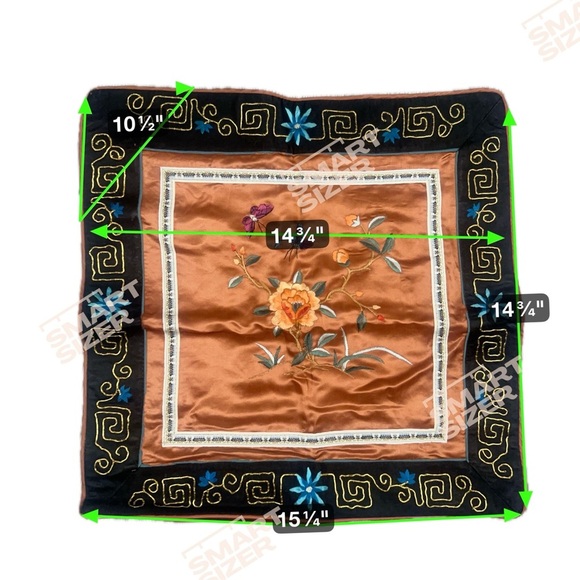 Vintage Dun Huang Beijing 16” Asian Silk Pillow Cover Embroidered Floral Bronze - Picture 6 of 7